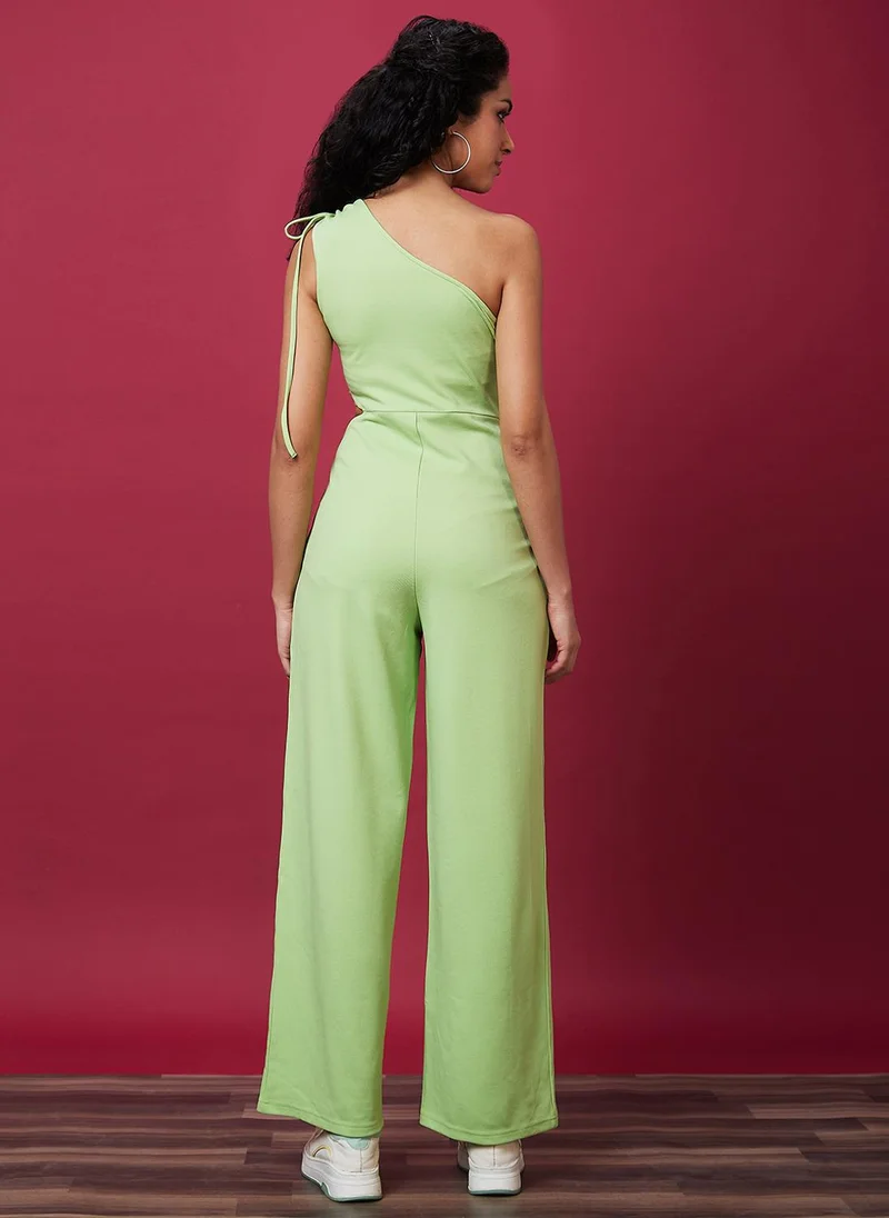 globus Green Globus Women Green One Shoulder Sleeveless Cut Outs Basic Jumpsuit for Women | Best Price UAE